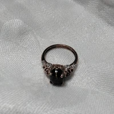 Unique STS Tiger Eye/Rhodolite Garnets/Diamonds 14k Rose Gold/925 Size 7
