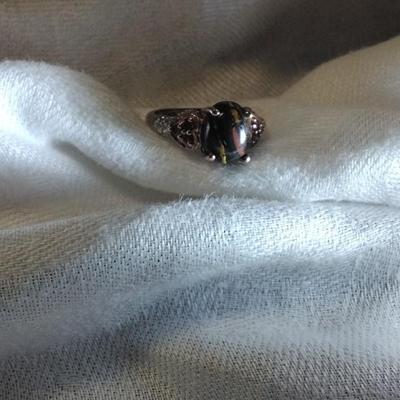 Unique STS Tiger Eye/Rhodolite Garnets/Diamonds 14k Rose Gold/925 Size 7