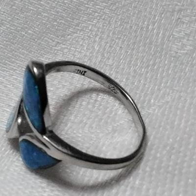 Vintage Blue Fire Opal 925 Ring Size 7.5