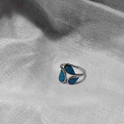 Vintage Blue Fire Opal 925 Ring Size 7.5