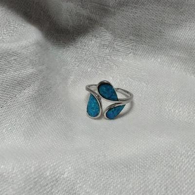 Vintage Blue Fire Opal 925 Ring Size 7.5