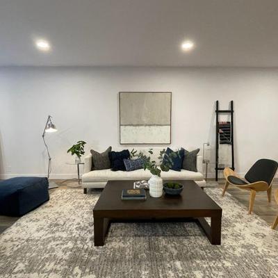 View of large grey rug for sale