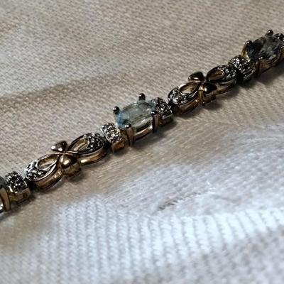 Ross Simons Aquamarine With Diamond Accents Gold Vermeil Bracelet