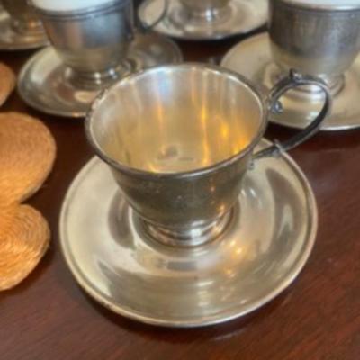 6 - Shreve & Co. Sterling Silver  Demitasse cup holders & saucers  w/ 7 Lenox China cup inserts 