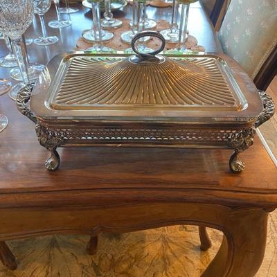 Silver Serving Dish with Lid & Pyrex glass insert