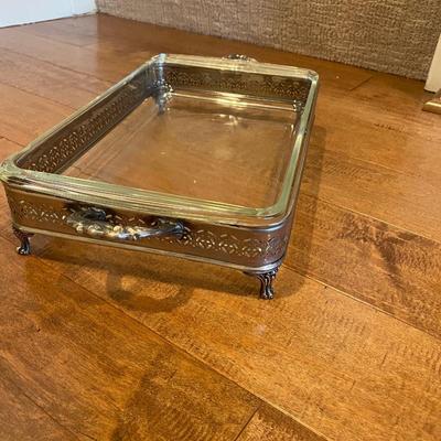 Silver Serving Dish with Pyrex glass insert â€“ no cover
