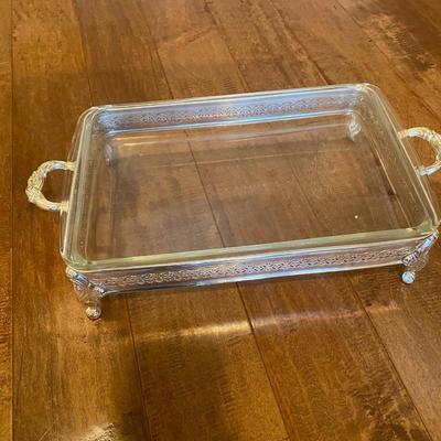 Silver Serving Dish with Pyrex glass insert with cover