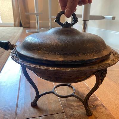 Sterling Silver Chafing Dish with wood handle