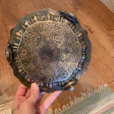 Footed silver plate card tray  