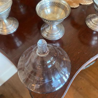 Antique Silver & Crystal Champage Coups - crystal bowl screws into silver stem