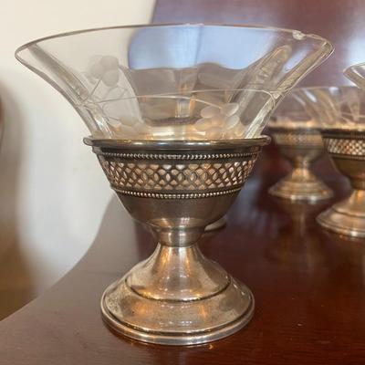 Antique Silver & Crystal Champage Coups - crystal bowl screws into silver stem