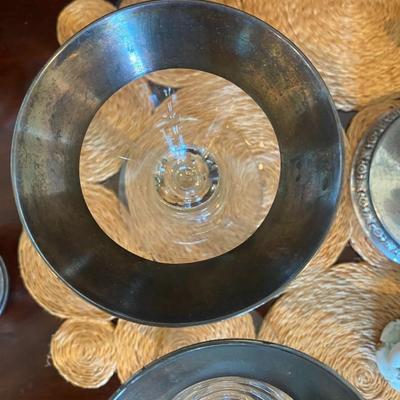 Vintage Silver Rimmed hollow stemmed Champagne Glasses