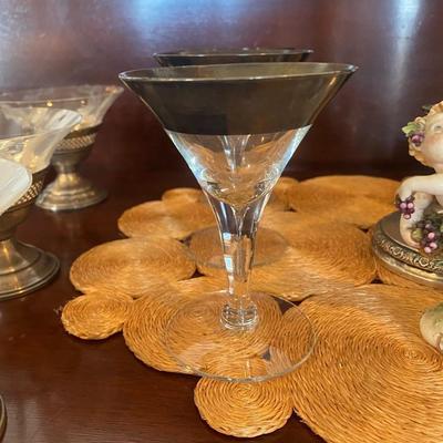 Vintage Silver Rimmed hollow stemmed Champagne Glasses