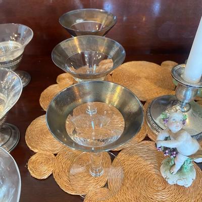 Vintage Silver Rimmed hollow stemmed Champagne Glasses