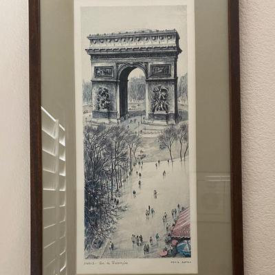 Two Framed Scenes of Paris Prints: Notre Dame and the Arc de Triumph 