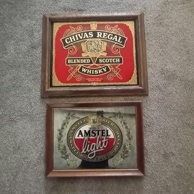 CHIVAS REGAL WISKEY AND AMSTEL LIGHT FRAMED BAR MIRRORS