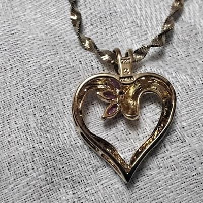 Ross Simons Ruby and Diamond Accent Gold Vermeil Heart on 18" Vintage Italian Chain