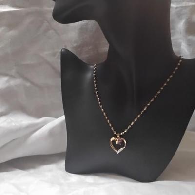 Ross Simons Ruby and Diamond Accent Gold Vermeil Heart on 18" Vintage Italian Chain