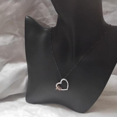 Gorgeous Ross Simons Ruby and Diamond Heart on Unique Black 925 Italian Necklace