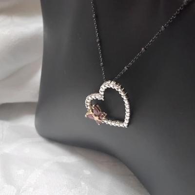 Gorgeous Ross Simons Ruby and Diamond Heart on Unique Black 925 Italian Necklace
