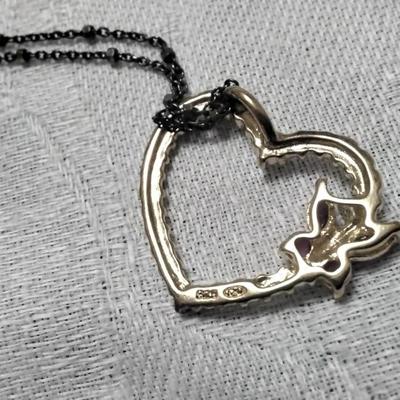 Gorgeous Ross Simons Ruby and Diamond Heart on Unique Black 925 Italian Necklace