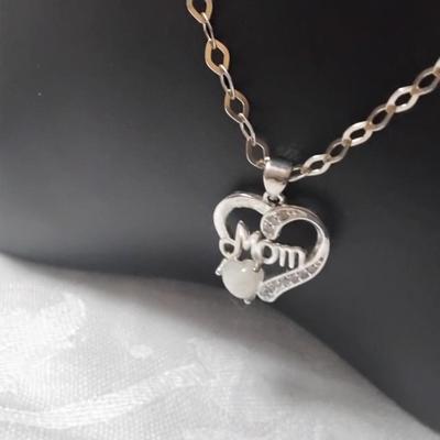 Unique Opal and Diamond Mom on 18" Italian 925 Necklace