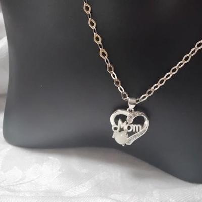 Unique Opal and Diamond Mom on 18" Italian 925 Necklace