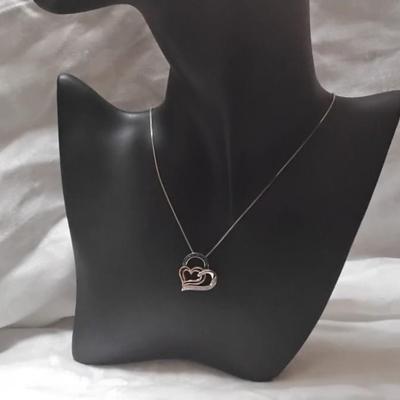 10k Rose Gold With Black and White Diamonds Set in 925 18" Necklace