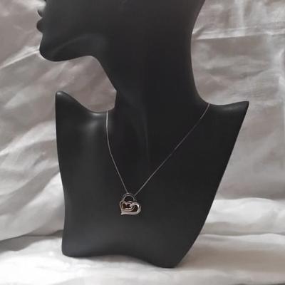 10k Rose Gold With Black and White Diamonds Set in 925 18" Necklace