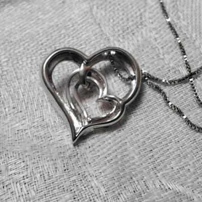 10k Rose Gold With Black and White Diamonds Set in 925 18" Necklace