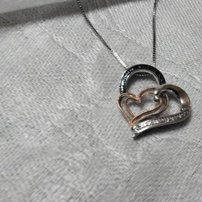 10k Rose Gold With Black and White Diamonds Set in 925 18" Necklace