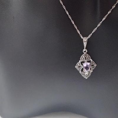 Vintage Amethyst and Marcasite 925 18" Necklace