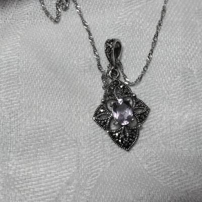Vintage Amethyst and Marcasite 925 18" Necklace
