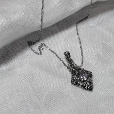 Vintage Amethyst and Marcasite 925 18" Necklace