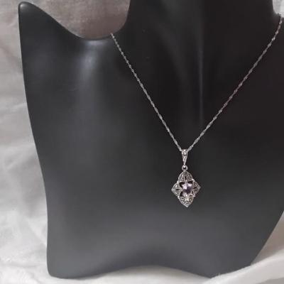 Vintage Amethyst and Marcasite 925 18" Necklace