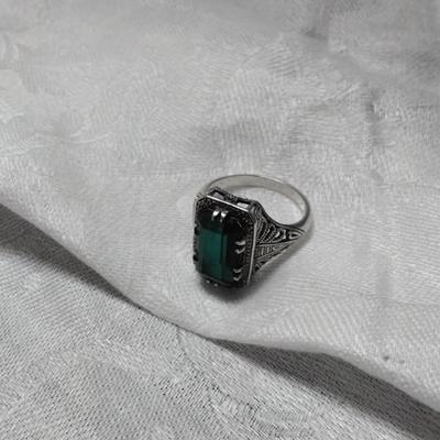 Beautiful Filigree Emerald Quartz 925 Ring Size 9