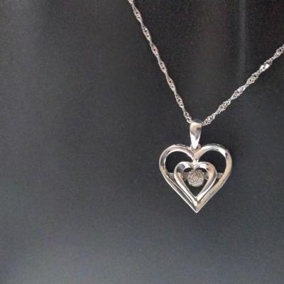 925 16" GOC Heart With Floating Diamonds In Middle