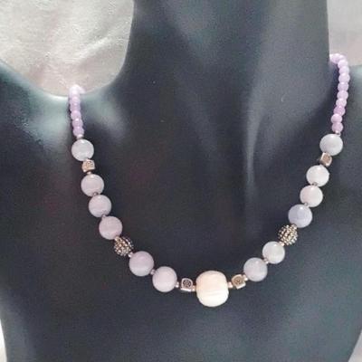 Exquisite Lavender Jade, Hematite, Amethyst 925 Beads With A Stunning Baroque Pearl 18" Necklace