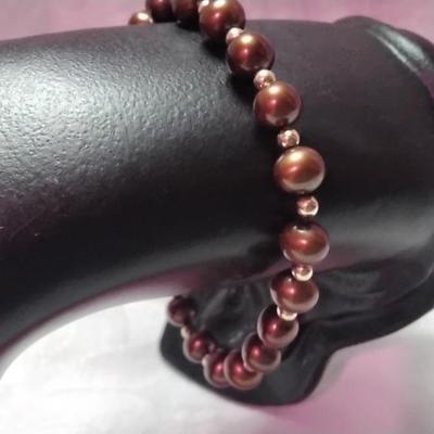 Gorgeous High Luster Chocolate 6.5 mm Pearls With 14k Beads and Clasp 7" Bracelet