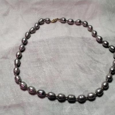 Stunning Silver Baroque Pearls 20" Necklace With 14K Beads and Clasp