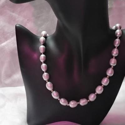 Stunning Silver Baroque Pearls 20" Necklace With 14K Beads and Clasp