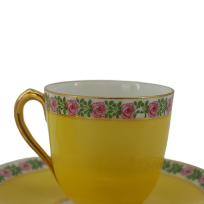 Antique Yellow Rose Designed Cups and Saucers