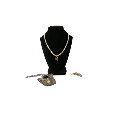 Vintage Fashion Necklace, Brooches, and Tie Clip
