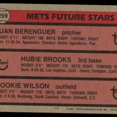 1981 Topps Mets Future Stars ROOKIE Mookie Wilson Hubie Brooks Juan Berenguer NY