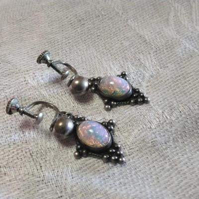Antique Most Gorgeous Opals Ever Screwback 925 Earrings
