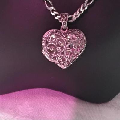 Gorgeous Vintage Marcasite Locket 27" 925 Necklace