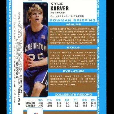 2003 BOWMAN KYLE KORVER ROOKIE CARD