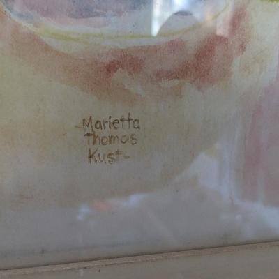 Original Signed Watercolor by Marietta Thomas Kust, Still Life With a Banjo