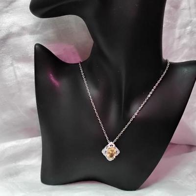 Vintage Citrine and White Sapphire 925 18" Necklace