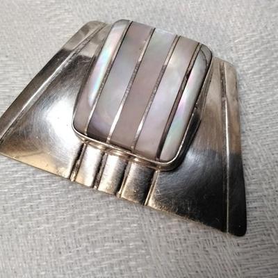 Gorgeous Mother of Pearl 925 Navajo Made Brooch